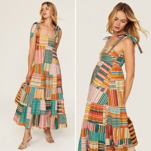 ALÉMAIS Sloane Tiered Midi Patchwork Dress Size 4 US (8 AU)